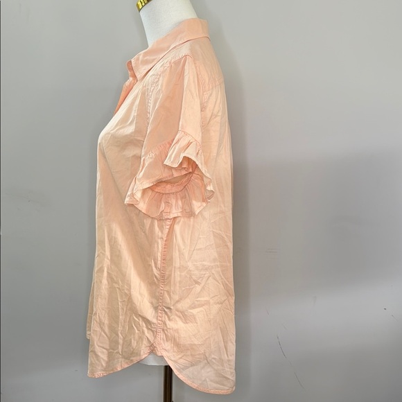 J. Crew Size 6 Peach Short Sleeve Ruffled Button Down Shirt - Picture 4 of 10